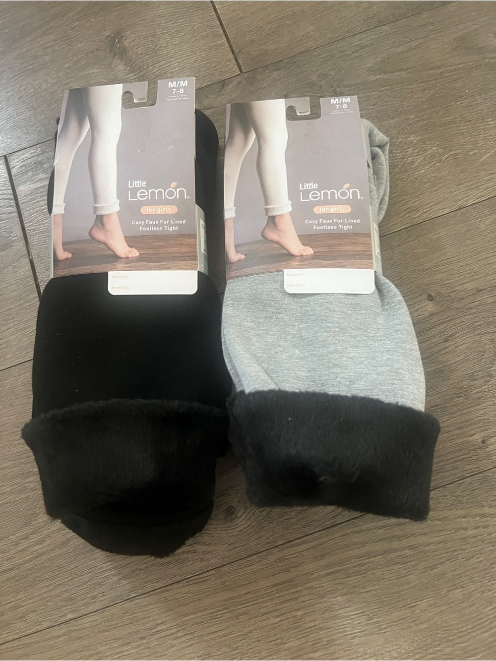 2 Pairs Little Lemon Cozy Faux Fur Lined Footless Tights Size 7-8 New